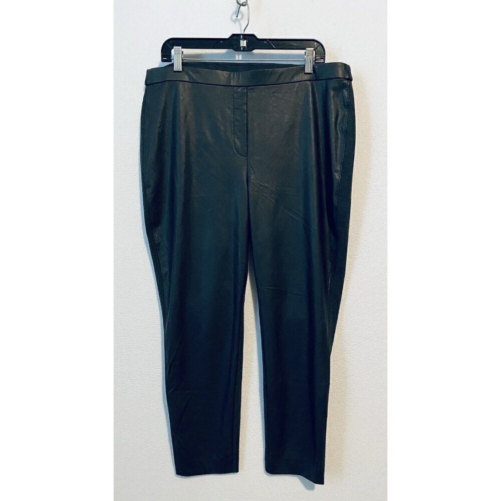 Chicos Pants Womens XL Charcoal Gray Faux Leather Front Ponte Leggings Classic